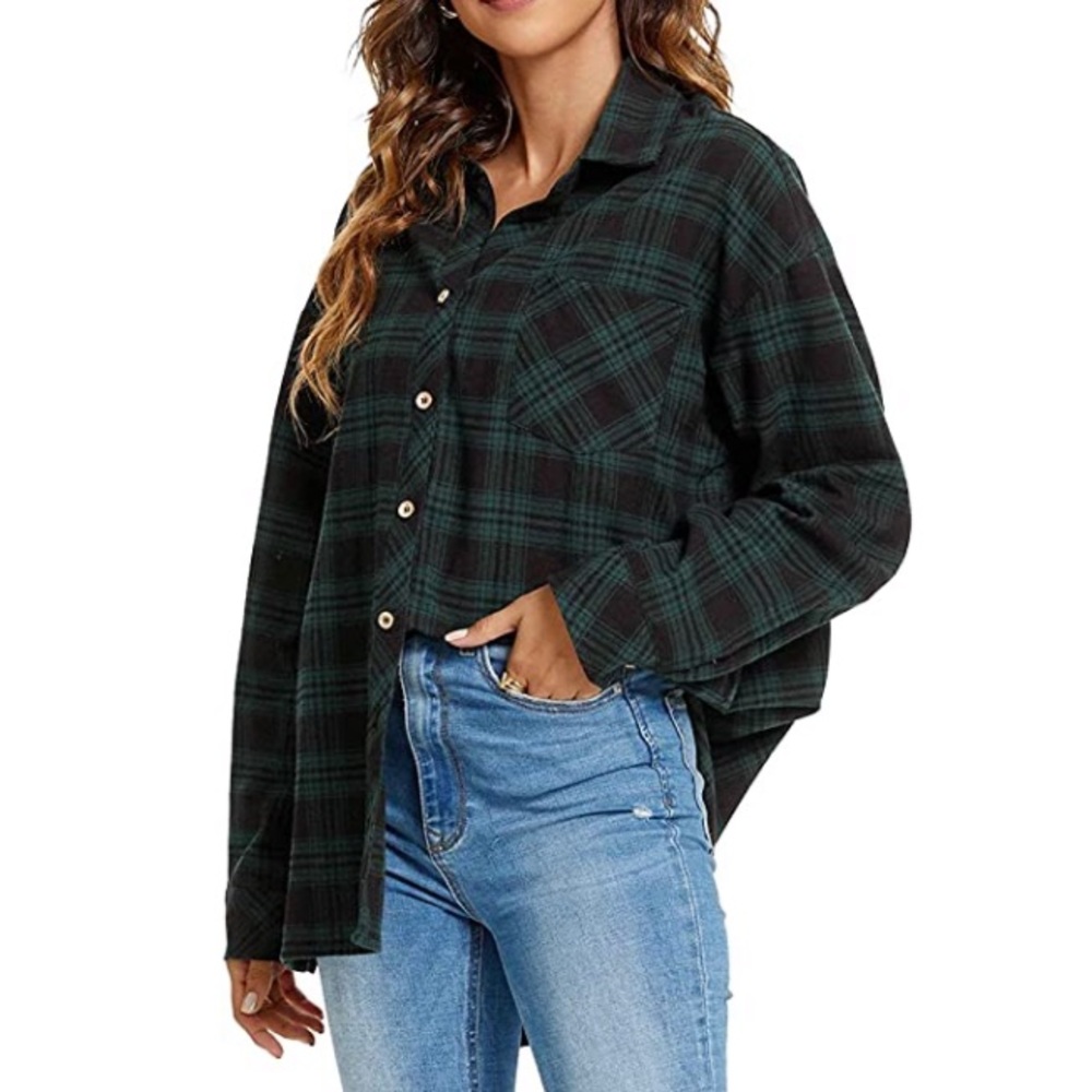 NWT green plaid button down oversized shirt